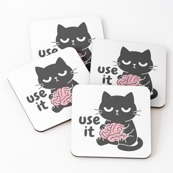 Item preview, Use It Black Cat Holding Brain Funny Sarcastic Common Sense Office Desk Quote designed and sold by raedattia.