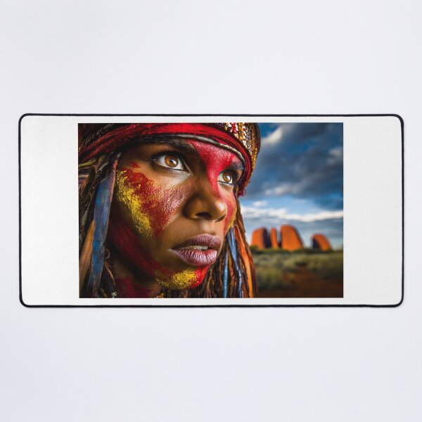 Item preview, Indigenous Warrior with Vivid Face Paint at Dusk designed and sold by Artessie.