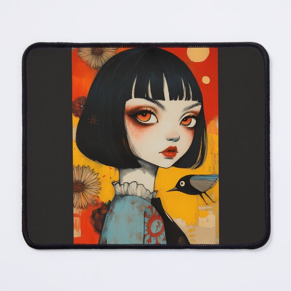 Item preview,  Vintage Big Eyes Doll Portrait With Blue Dress And Bird designed and sold by SiralyInk.