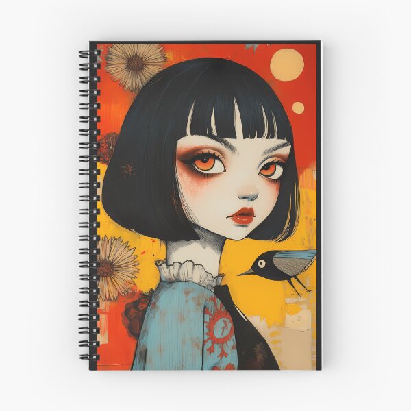 Item preview,  Vintage Big Eyes Doll Portrait With Blue Dress And Bird designed and sold by SiralyInk.