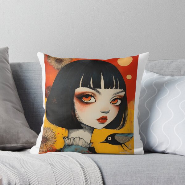 Item preview,  Vintage Big Eyes Doll Portrait With Blue Dress And Bird designed and sold by SiralyInk.