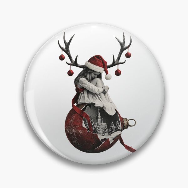 Item preview, Surreal Christmas Girl Reindeer Antlers Broken Bauble Winter Art designed and sold by zzz888.