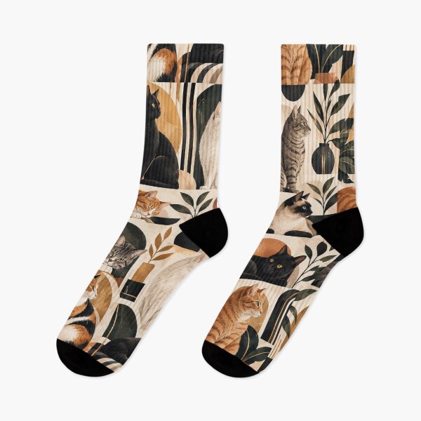 Item preview, Elegant Scandinavian Cats Pattern | Nordic Floral Cat Design designed and sold by Aramdesing.