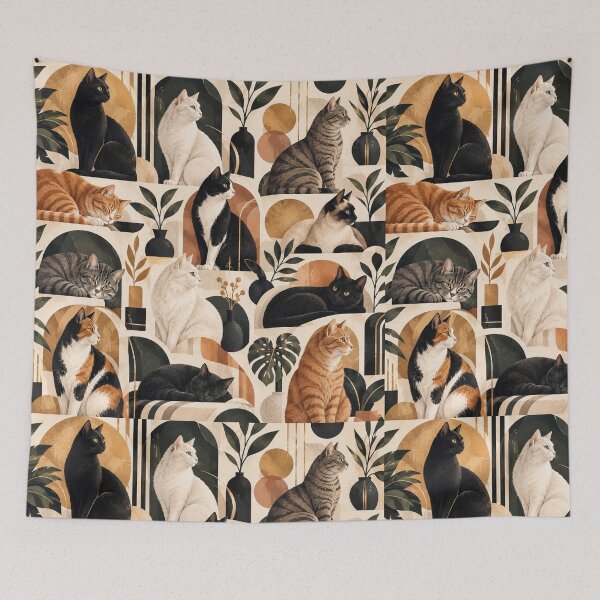 Item preview, Elegant Scandinavian Cats Pattern | Nordic Floral Cat Design designed and sold by Aramdesing.
