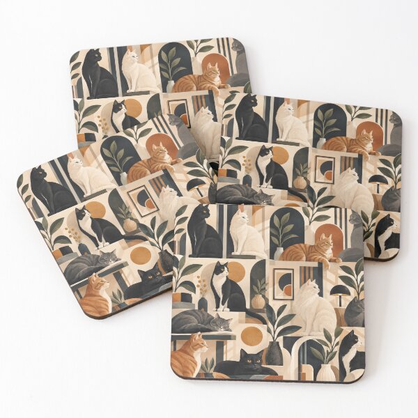 Item preview, Elegant Scandinavian Cats Pattern | Nordic Floral Cat Design designed and sold by Aramdesing.