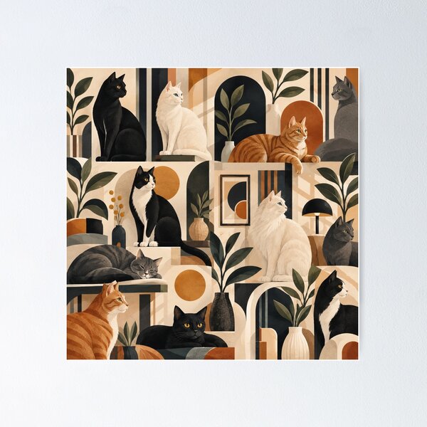 Item preview, Elegant Scandinavian Cats Pattern | Nordic Floral Cat Design designed and sold by Aramdesing.