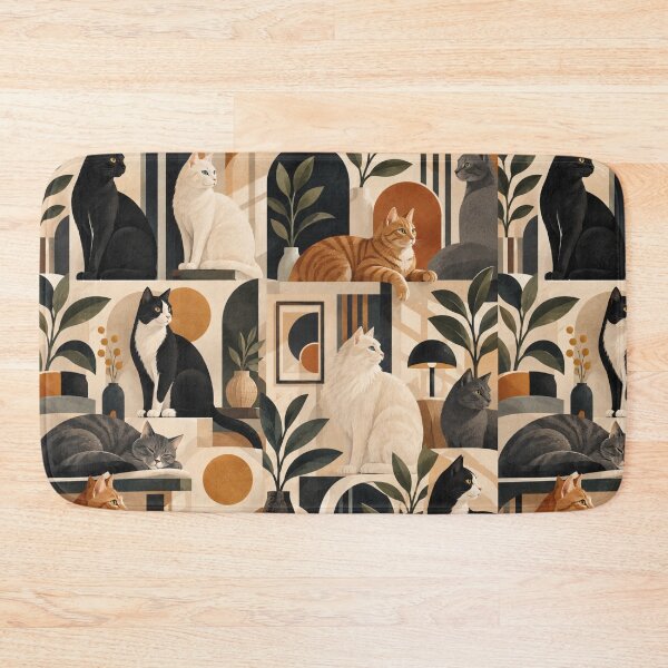 Item preview, Elegant Scandinavian Cats Pattern | Nordic Floral Cat Design designed and sold by Aramdesing.
