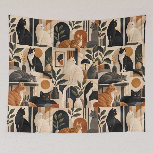 Item preview, Elegant Scandinavian Cats Pattern | Nordic Floral Cat Design designed and sold by Aramdesing.