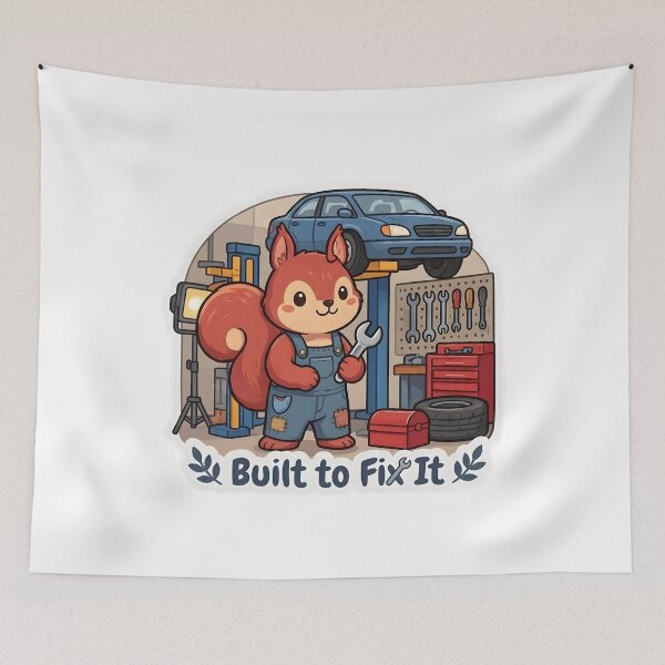Item preview, Cute Squirrel Mechanic – Built to Fix It Funny Mechanic Gift designed and sold by Isliath.