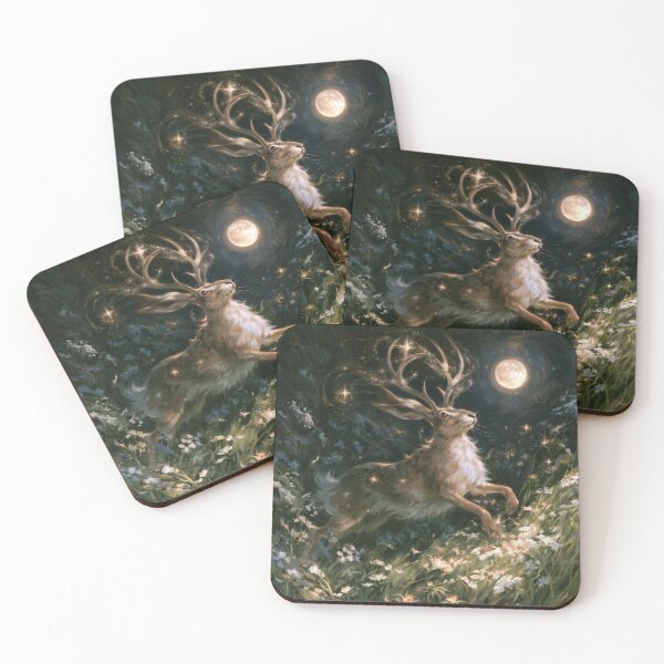 Item preview, A Jackalope sprinting through moonlit wildflower meadows, Fantasy & Mythological Creatures designed and sold by CDC40.