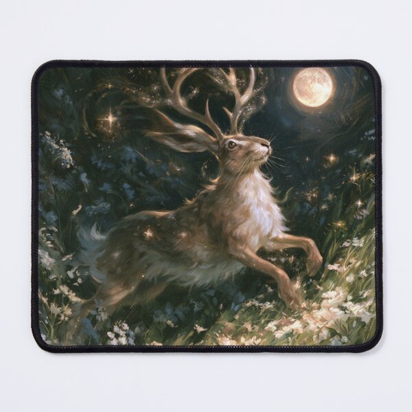 Item preview, A Jackalope sprinting through moonlit wildflower meadows, Fantasy & Mythological Creatures designed and sold by CDC40.
