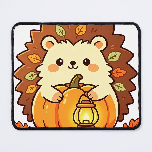Item preview, Kawaii Hedgehog Hugging Pumpkin with Lantern Fall Art designed and sold by urmoments.