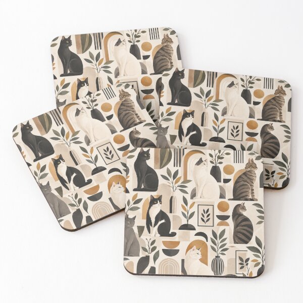 Item preview, Elegant Scandinavian Cats Pattern | Nordic Floral Cat Design designed and sold by Aramdesing.