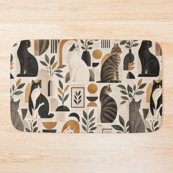 Item preview, Elegant Scandinavian Cats Pattern | Nordic Floral Cat Design designed and sold by Aramdesing.