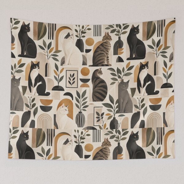 Item preview, Elegant Scandinavian Cats Pattern | Nordic Floral Cat Design designed and sold by Aramdesing.