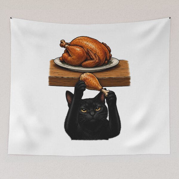 Item preview, Black Cat Roasted Chicken Thief Art designed and sold by Old's Cool Cat Studio.
