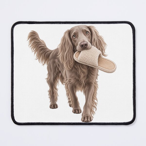 Item preview, Long Haired Weimaraner with Slipper designed and sold by HoldYourPoint.