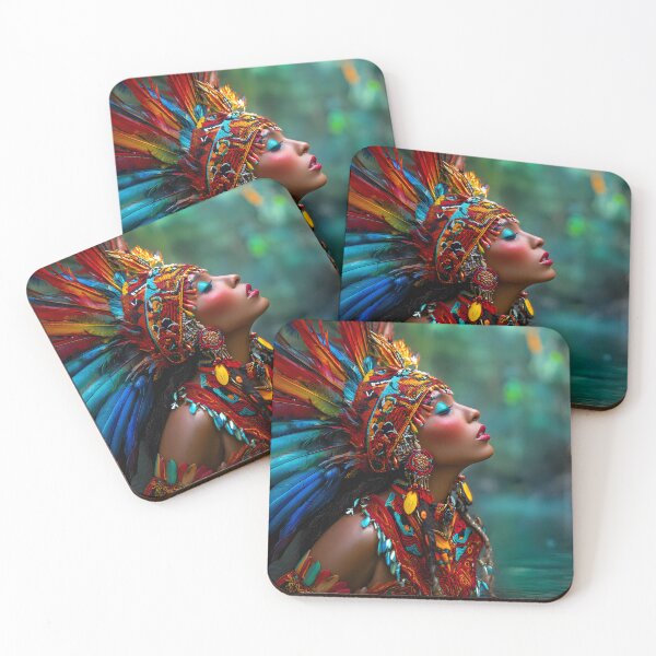 Item preview, Indigenous Warrior with Vivid Face Paint at Dusk designed and sold by Artessie.