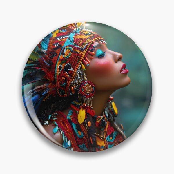 Item preview, Indigenous Warrior with Vivid Face Paint at Dusk designed and sold by Artessie.