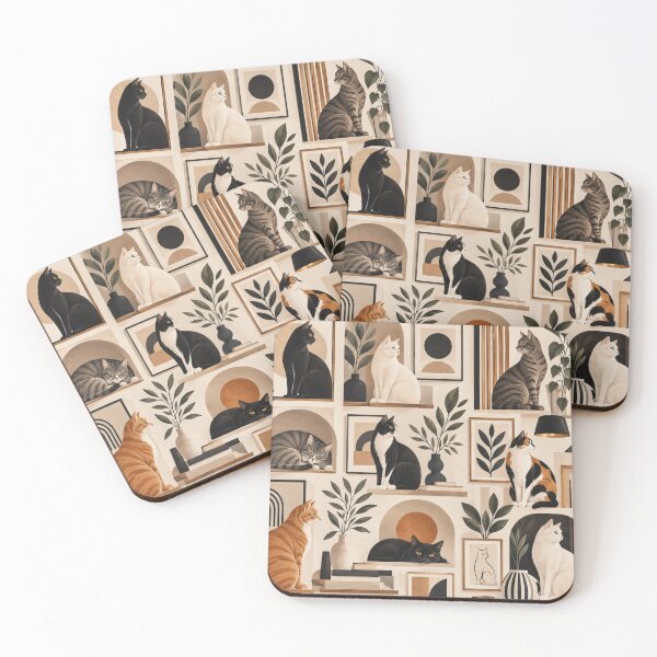 Item preview, Elegant Scandinavian Cats Pattern | Nordic Floral Cat Design designed and sold by Aramdesing.