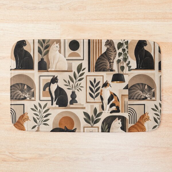 Item preview, Elegant Scandinavian Cats Pattern | Nordic Floral Cat Design designed and sold by Aramdesing.