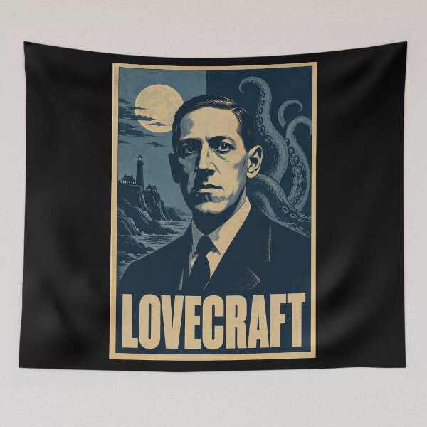 Item preview, Lovecraft Hope Poster - Dark Blue HP Lovecraft Cthulhu Art, Cosmic Horror Print designed and sold by ValentinaHramov.