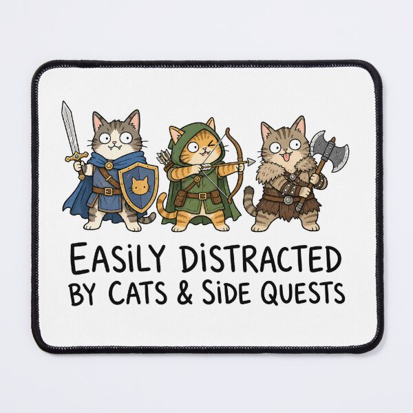Item preview, Easily Distracted by Cats and Side Quests Funny Gamer designed and sold by ShirtWreck.