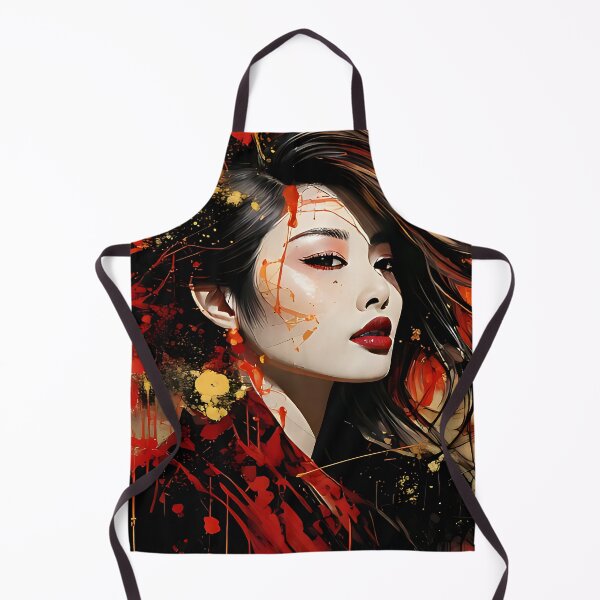 Item preview, Vibrant Asian Portrait with Red and Gold Ink Splashes designed and sold by ToxicInkArt.