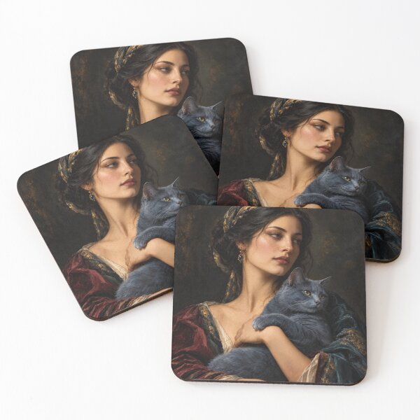 Item preview, The Blue Cat — Renaissance-Inspired Woman Portrait designed and sold by sonsunarts.