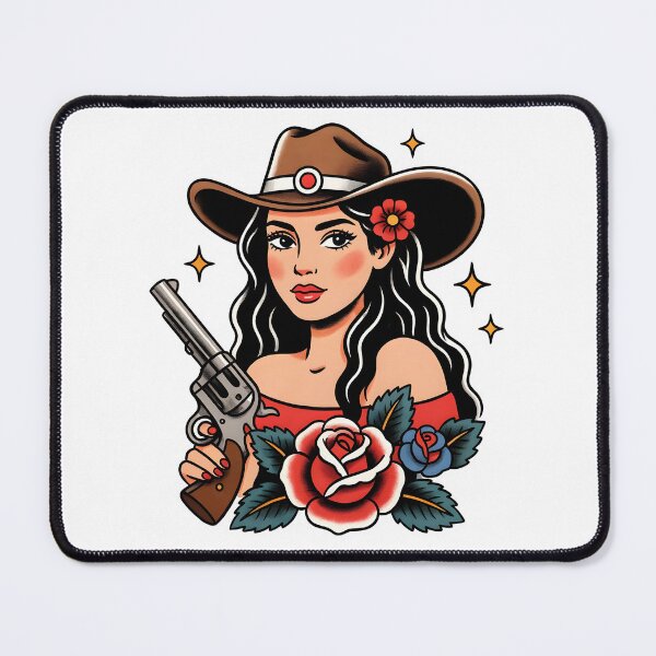 Item preview, Vintage Cowgirl with Roses and Revolver Western Pinup designed and sold by Snifferius.