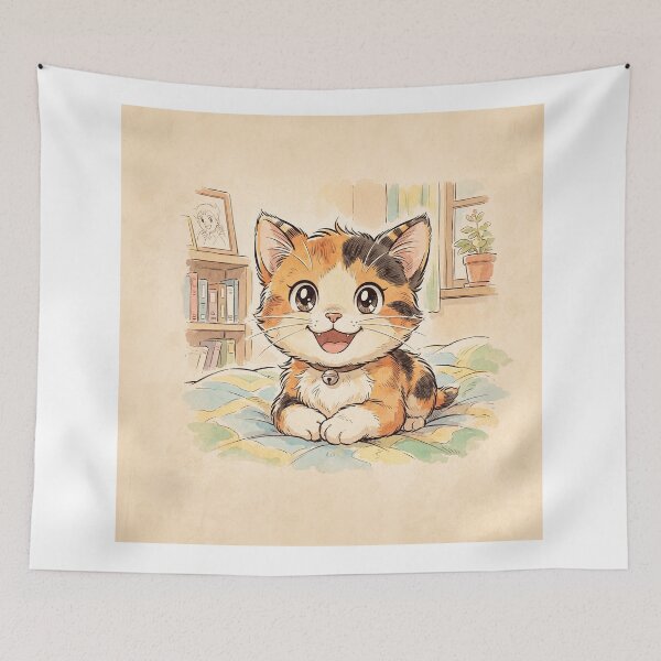 Item preview, Smiling Kitten Anime Style designed and sold by Home Decor Art.