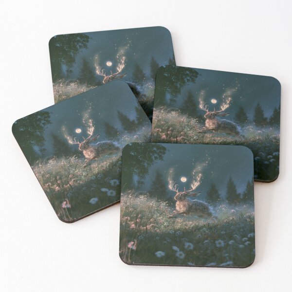 Item preview, A Jackalope sprinting through moonlit wildflower meadows, Fantasy & Mythological Creatures designed and sold by CDC40.