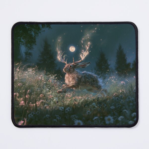 Item preview, A Jackalope sprinting through moonlit wildflower meadows, Fantasy & Mythological Creatures designed and sold by CDC40.
