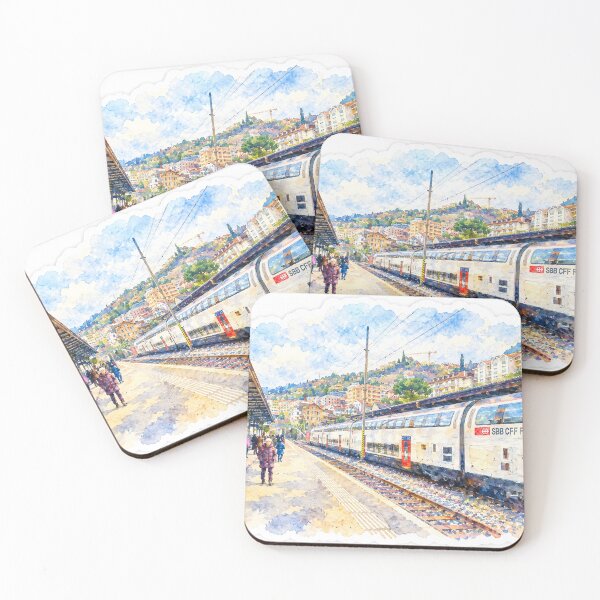 Item preview, Swiss SBB Train Station Digital Watercolor Art designed and sold by SlavaArt.