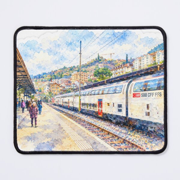 Item preview, Swiss SBB Train Station Digital Watercolor Art designed and sold by SlavaArt.