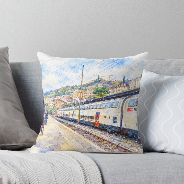 Item preview, Swiss SBB Train Station Digital Watercolor Art designed and sold by SlavaArt.