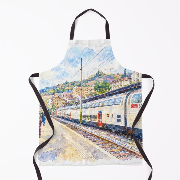 Item preview, Swiss SBB Train Station Digital Watercolor Art designed and sold by SlavaArt.