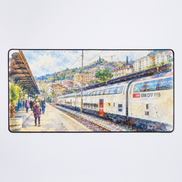 Item preview, Swiss SBB Train Station Digital Watercolor Art designed and sold by SlavaArt.