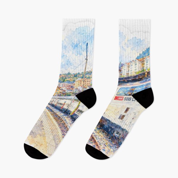 Item preview, Swiss SBB Train Station Digital Watercolor Art designed and sold by SlavaArt.