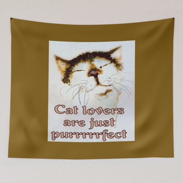 Item preview, Original watercolor portrait of a happy cat with the saying, Cat Lovers are Just Purrfect designed and sold by aswoa.
