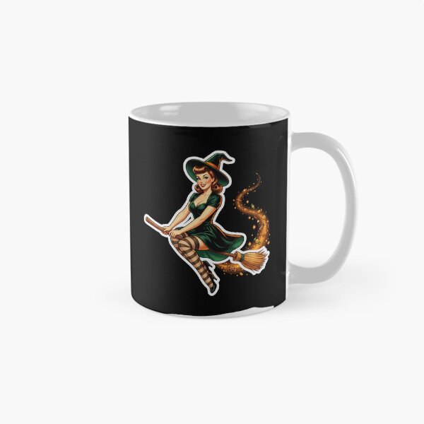 Item preview, Vintage Halloween Pinup Witch Broomstick Graphic designed and sold by Flying Doggo.