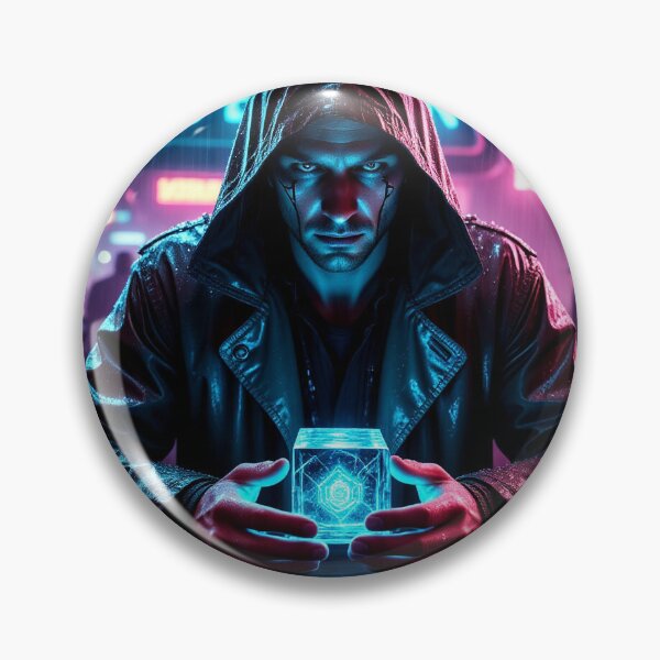Item preview, Cyberpunk Man Holding Glowing Blue Cube designed and sold by Marcello Aivazi.