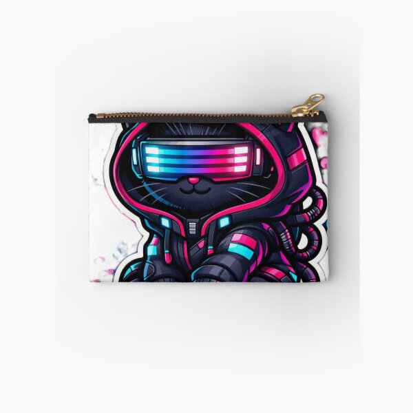 Item preview, Cyberpunk Gaming Cat Sticker - Neon Sci-Fi Tech Kitty Decal designed and sold by CyberPaws Art.
