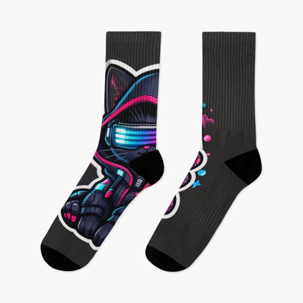 Item preview, Cyberpunk Gaming Cat Sticker - Neon Sci-Fi Tech Kitty Decal designed and sold by CyberPaws Art.