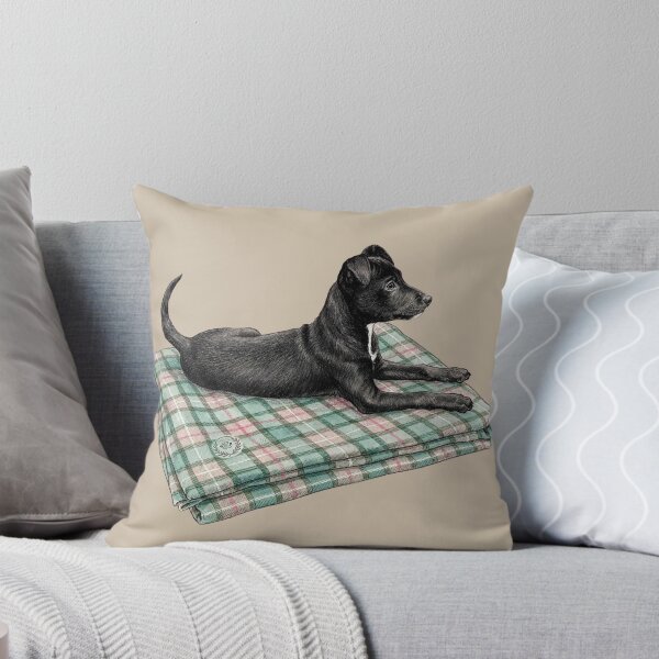 Item preview, Finley Holmes on His Tartan - Black Pup on Green Plaid Blanket designed and sold by Finley Holmes The Country Hound.