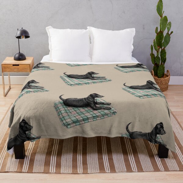 Item preview, Finley Holmes on His Tartan - Black Pup on Green Plaid Blanket designed and sold by Finley Holmes The Country Hound.