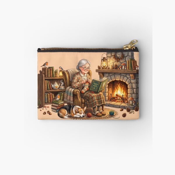 Item preview, Grandma Reading by Fireplace Cozy Cottagecore Art designed and sold by SebastianSpace.
