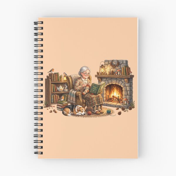 Item preview, Grandma Reading by Fireplace Cozy Cottagecore Art designed and sold by SebastianSpace.