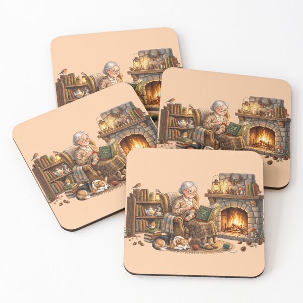 Item preview, Grandma Reading by Fireplace Cozy Cottagecore Art designed and sold by SebastianSpace.