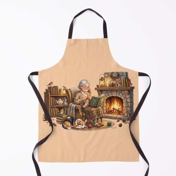 Item preview, Grandma Reading by Fireplace Cozy Cottagecore Art designed and sold by SebastianSpace.